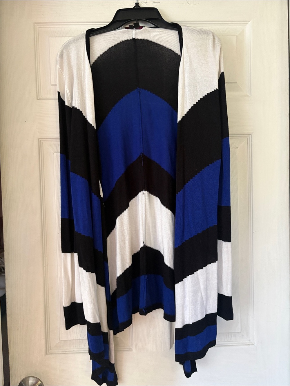 Open-Front Chevron Cardigan in Blue, Black & White